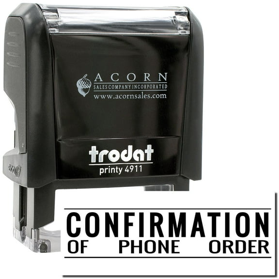 Self-Inking Confirmation of Phone Order Stamp, Trodat Printy 4911, Press and Print Stamping, Impression Size 5/8" x 1-1/2", Up to 10,000 Impressions - Black Ink
