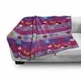 thumbnail image 3 of Owl Soft Flannel Fleece Throw Blanket, Striped Cartoon Style Pattern with Owls Flowers Butterflies Hearts and Snowflakes, Cozy Plush for Indoor and Outdoor Use, 70" x 90", Multicolor, by Ambesonne, 3 of 6