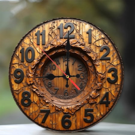 Wooden Wall Clock Rustic Vintage Decor 10-Inch Silent Wooden Wall Clock, Battery Operated (AA Batteries Not Included), Artistic Home Decor