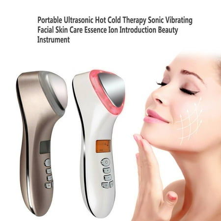 LED Ultrasonic Facial Lifting Cryotherapy Hot Cold Hammer Vibration Massager Golden