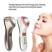 LED Cryotherapy Ultrasonic Hot Cold Hammer Facial Lifting Vibration Massager Golden