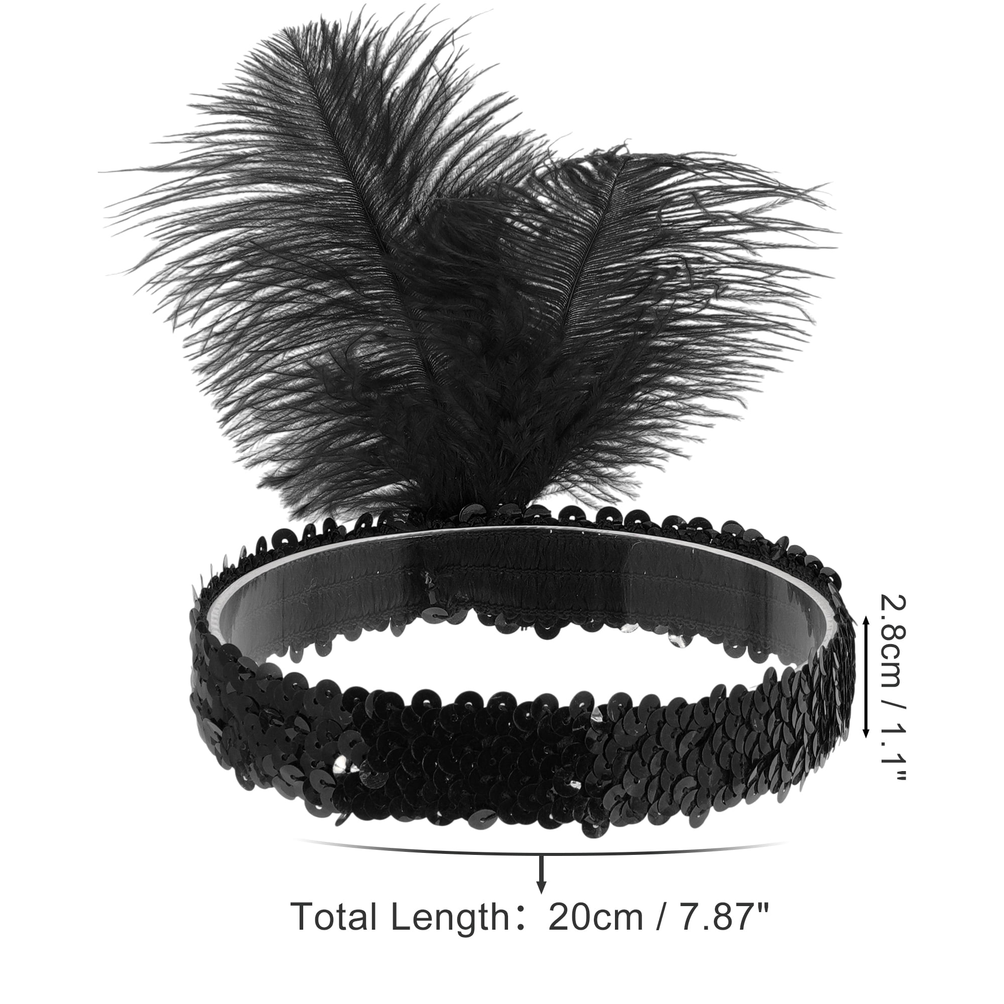 Unique Bargains Feathers Sequins Headbands 1 Pc Black