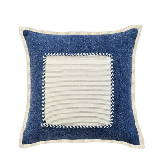 Ox Bay Stella 20" x 20" Blue/Cream Bordered Cotton Adult Decorative Throw Pillow Cover