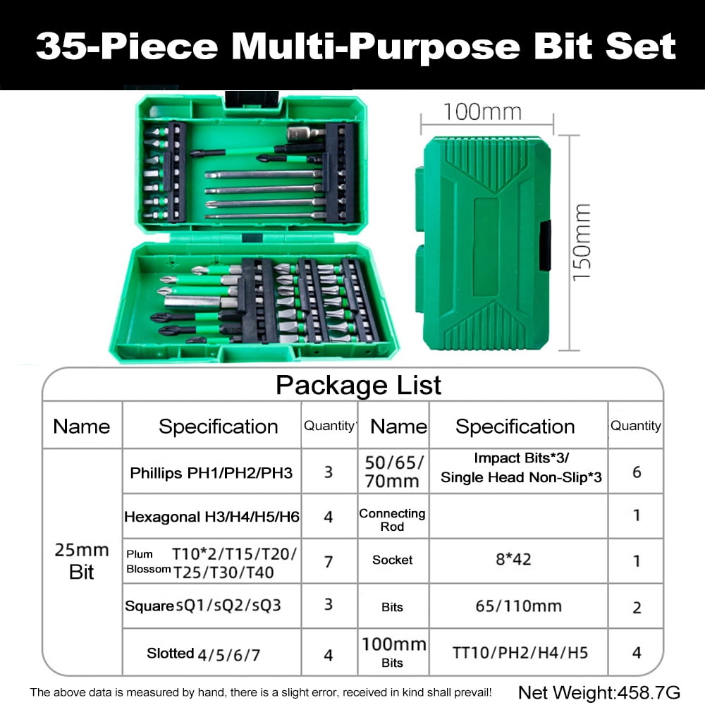 Riousery 35 PCS Drill Bit Set Impact Driver Screwdriver Bits for Wood Metal Cement Drilling with Storage Case Green 5.91 inches / 15 cm