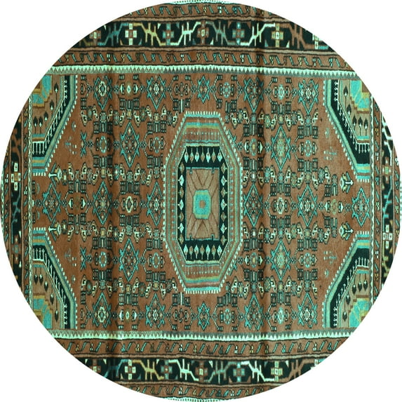 Ahgly Company Machine Washable Indoor Round Persian Turquoise Blue Traditional Area Rugs, 8' Round