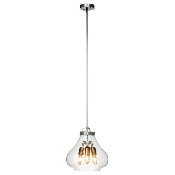 3-Light Brushed Steel Pendant with Clear Glass Shade