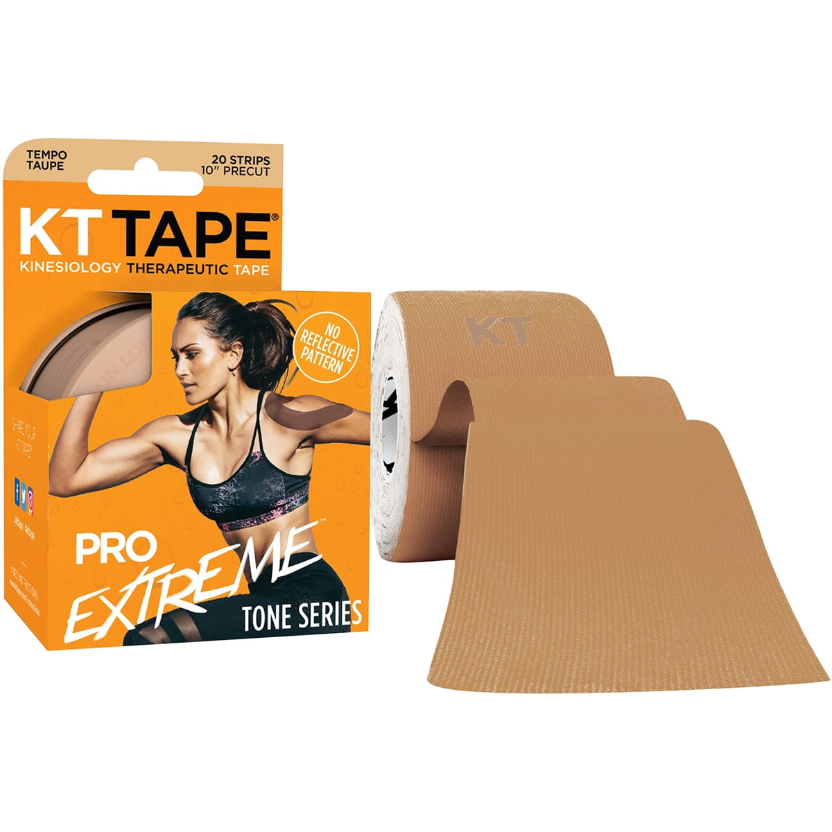 KT Tape Pro Extreme Tone Series 10' Precut Roll - 20 Strips - Tempo Taupe