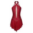 thumbnail image 3 of HULIJA Women Sleeveless Ballet Leotard Rhinestone Figure Skating Dress Performance Dance Costume Burgundy L, 3 of 6