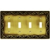 Brainerd Leaf and Vine Quad-Switch Wall Plate, Tumbled Antique Brass