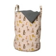 thumbnail image 1 of Cartoon Laundry Bag, Zoo Animals Bear Reindeer Lion Giraffe Monkey Print, Hamper Basket with Handles Drawstring Closure for Laundromats, 13" x 19", Peach Multicolor, by Ambesonne, 1 of 4