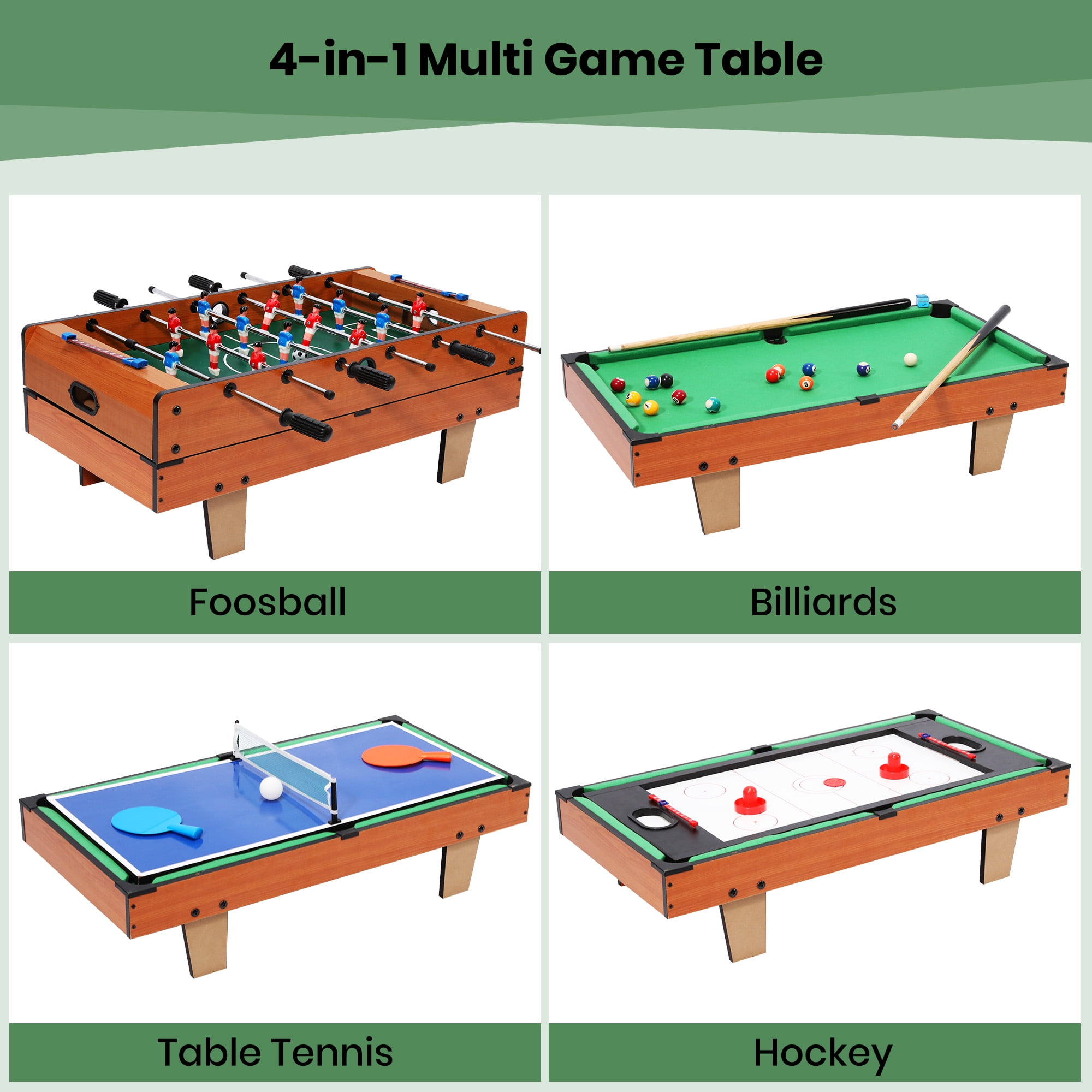 GVDV 4 in1 Combo Game Table, 32 inch Multi Game Table with Foosball Table, Hockey,Ping-Pong,Pool Billiards for Kids Adults
