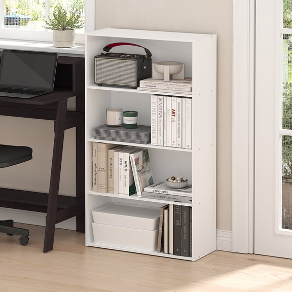 Furinno PASIR Book Shelf, 4-Tier Bookshelf, Bookcase with Open Shelf, 9.4 x 23.6 x 41.7, for Living Room, Bedroom, Home Office, Plain White