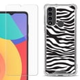 thumbnail image 1 of Shockproof Bumper Phone Case for TCL 20 XE, with Tempered Glass Screen Protector, by OneToughShield ® - Zebra B/W, 1 of 3