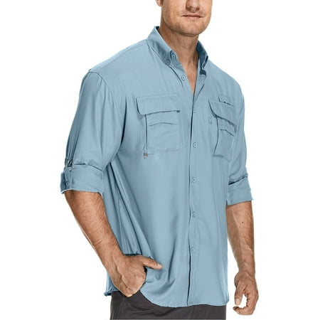 Asfixiado Mens Safari Work Shirts Long Sleeve Hiking Fishing Tops UPF 50+ Quick Dry Camping Travel Button Down Shirt with Pockets