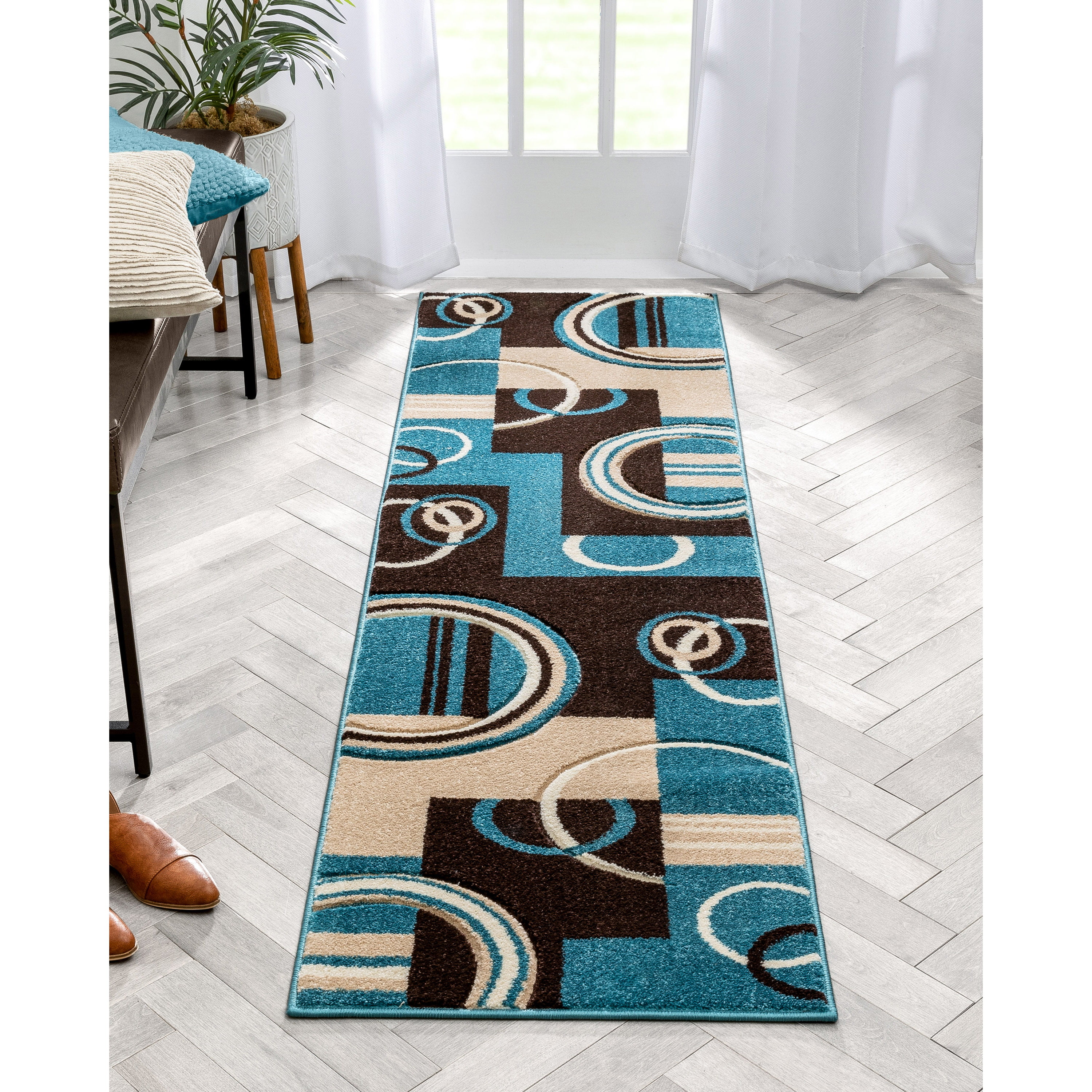 Well Woven Echo Shapes Circles Blue, Best Way To Clean Runner Rugs