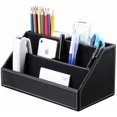 thumbnail image 1 of Organizador de escritorio multifuncional de cuero con textura de madera (negro), 1 of 5
