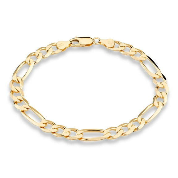 Miabella 18K Gold Over Sterling Silver Italian 7mm Solid Diamond-Cut Figaro Link Chain Bracelet for Men 7, 7.5, 8, 8.5, 9 Inch 925 Made in Italy (7.0 Inches)