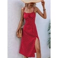 thumbnail image 2 of Women'S Floral Summer Dress Spaghetti Strap Midi Dress Backless Split Dress Vacation Beach Boho Dress Red XXL, 2 of 7