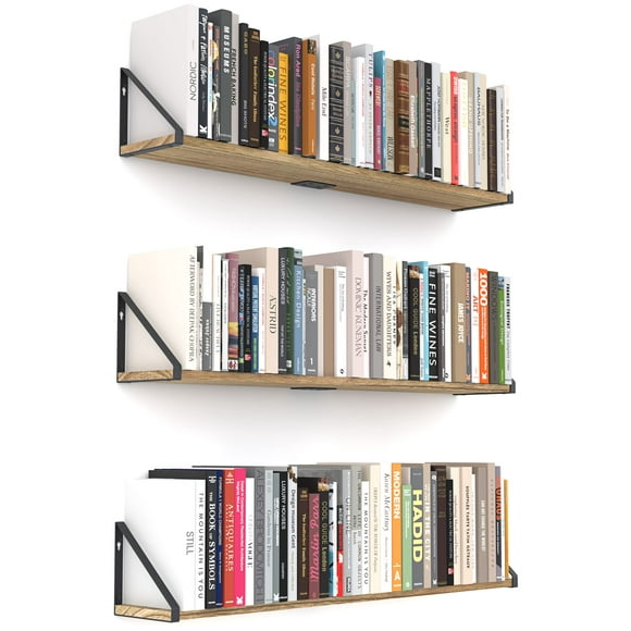 Greaittle 36 Inch Floating Book Shelves, Set of 3, with Middle Brackets for Sturdiness, Hanging Bookshelves for Wall, Long Floating Shelves for Wall