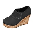thumbnail image 6 of Rokment Studded Platform Wedge Dress Ankle Boots for Women Ladies 2026 Spring Fall Fashion Leather Wooden Chunky High Heels Combat Short Booties Black Size 6, 6 of 7