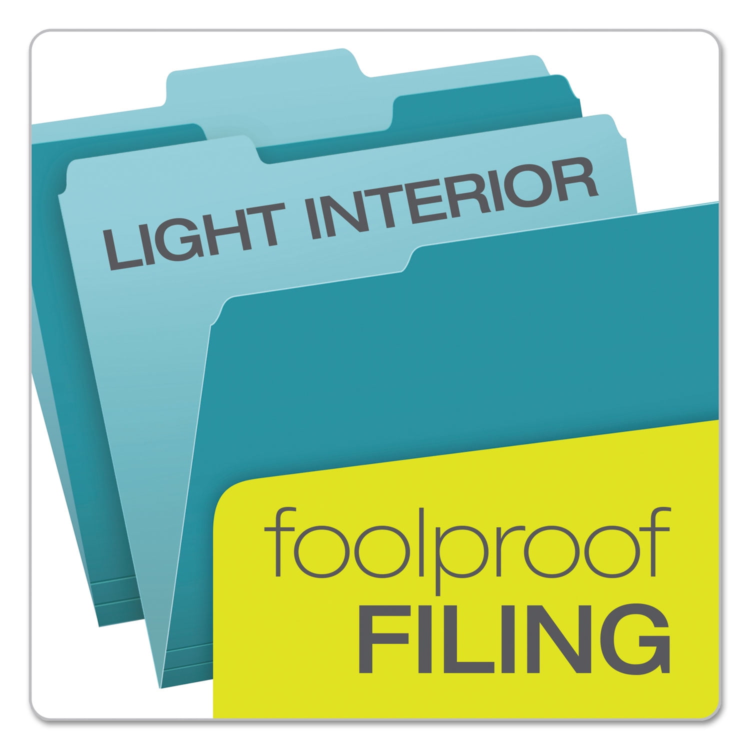 Pendaflex Colored File Folders 1/3 Cut Top Tab Letter Teal/Light Teal 100/Box 15213TEA
