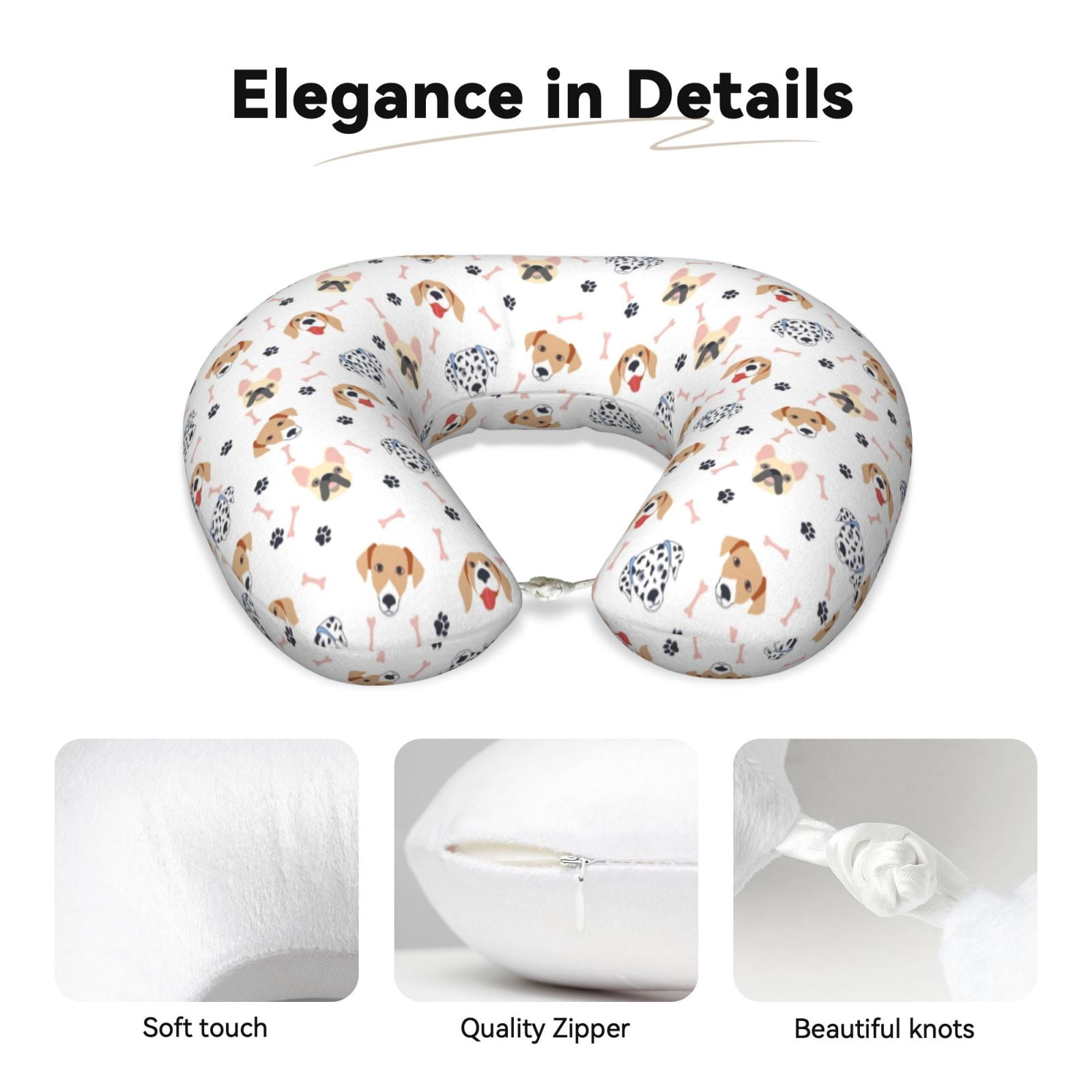Xecao Cute Cartoon Dogs Print Memory Foam Cervical Neck Pillow Versatile U-Shaped Pillows for Home,Office,Camping,Travelling,Soft Washable Cover