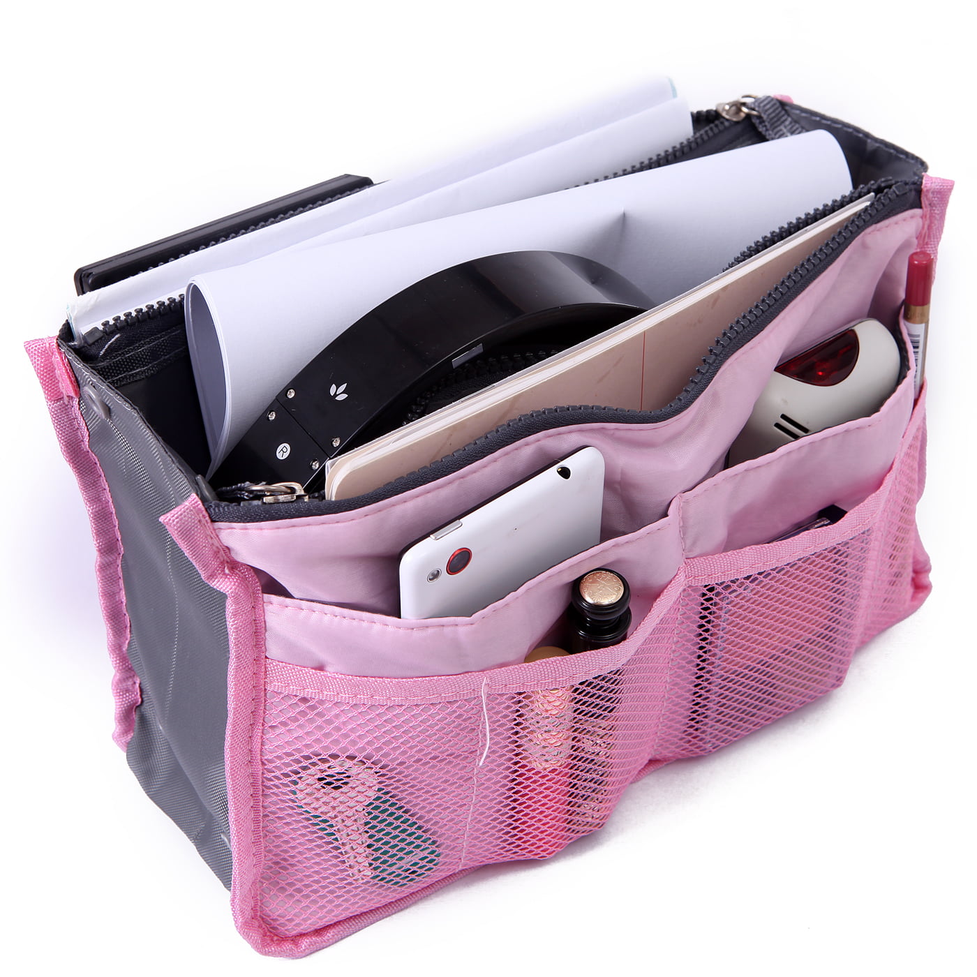 HDE Expandable 13 Pocket Handbag Insert Purse Organizer with Handles (Pink) - www.waterandnature.org