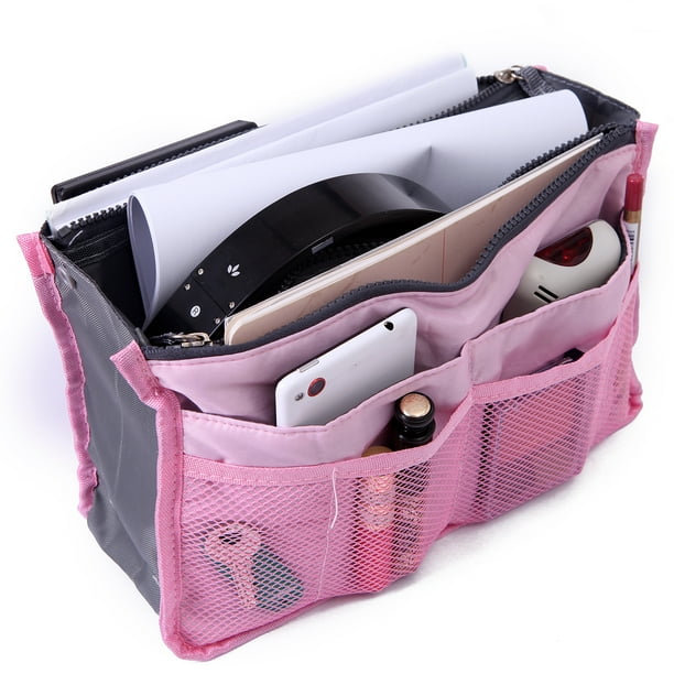 HDE HDE Expandable 13 Pocket Handbag Insert Purse Organizer with Handles (Pink)