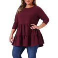 thumbnail image 4 of Agnes Orinda Women's Plus Size Babydoll Tops Long Sleeve Crew Neck Casual Loose Peplum Blouses Tunics 3X Burgundy, 4 of 6