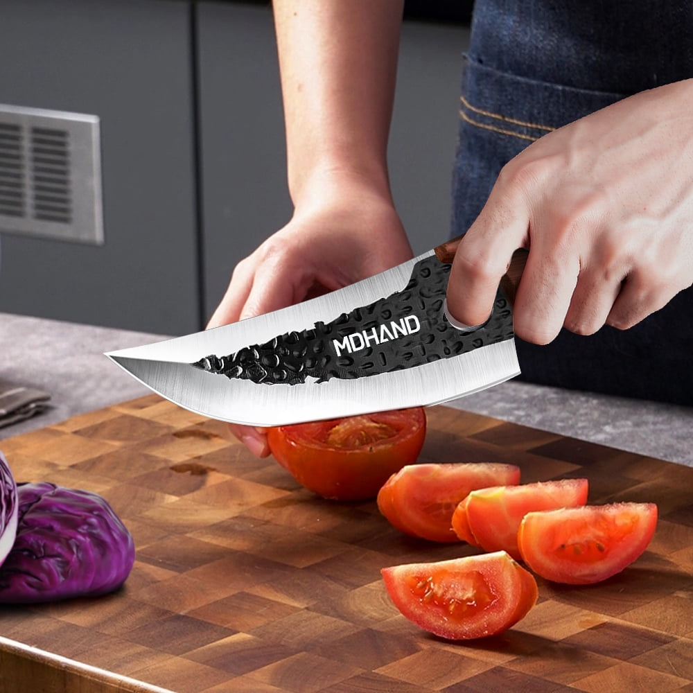 MDHAND Hand Forged Chef Knife Set 4 Piece Serbian Kitchen Cleaver High Carbon Steel Wood Handle Gift Box