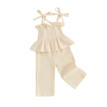 

Infant Baby Girls Outfit Solid Color Sleeveless Camisole with Elastic Pants 2Pcs Set Summer Clothes