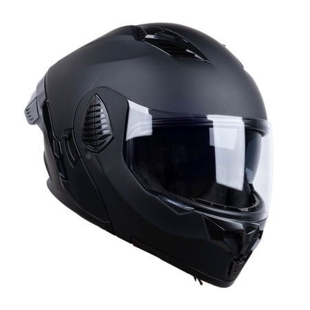 WheelX Full Face Modular Motorcycle Helmets Dual Visor Flip up DOT Approved Racing Street Bike Motocross Helmet for Adults (Matt Black, X-Large)