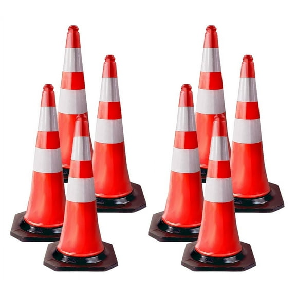 8 Pack Traffic Cones 28 Inch with Reflective Collars & Solid Black Weighted Base - PVC Orange Construction Cones - Stacklable Safety Cones for Parking Lot Driveway Road Traffic