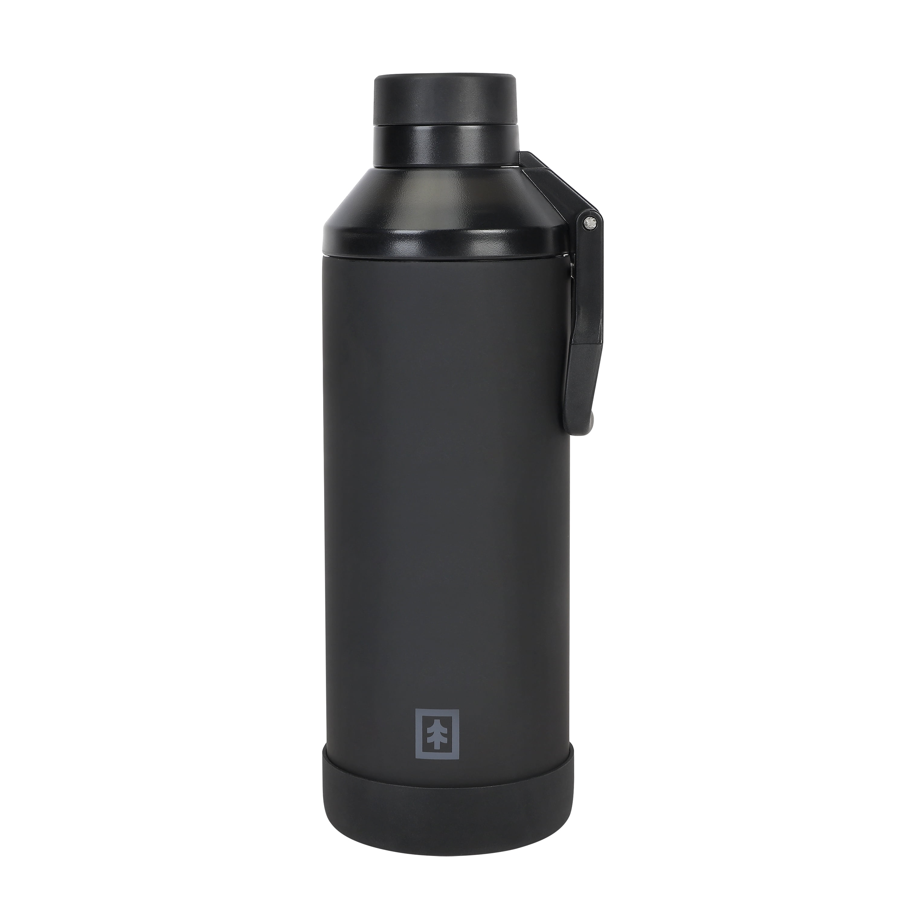 Swiss Tech 24 oz Triple-Walled Stainless Steel Water Bottle, Black, Leakproof Chug Lid with Clip Handle and Silicone Boot