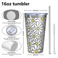 thumbnail image 4 of 16oz Tumblers White Daisy Flower Yellow Centers Pattern Stainless Steel Vacuum Insulated Double Wall Travel Tumbler Cups Mug with Lid and Straw,Cleaning Brush for Coffee,Tea, 4 of 4
