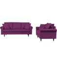 thumbnail image 4 of 3 Seater Sofa and Loveseat Sets for Living Room, Bedroom Sofa Couch Set Velvet Upholstered Sofa Set for Office Apartment Bedroom Teenager's Room Dorm, 2 Piece, Purple, 4 of 11
