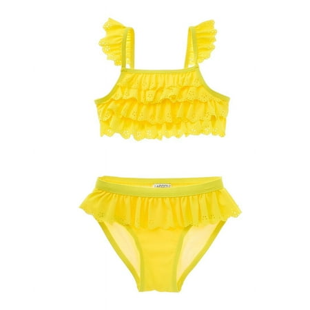 Flapdoodles girls Eyelet 2pc Swim Set, 6, Yellow