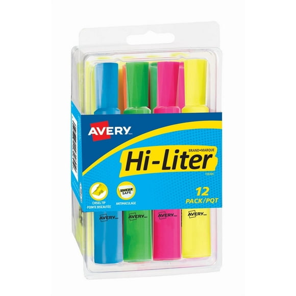 Avery® Desk Style HI-LITER®, Assorted Colours (5 Yellow, 3 Pink, 1 Orange, 1 Purple, 1 Blue, 1 Green), Chisel Tip