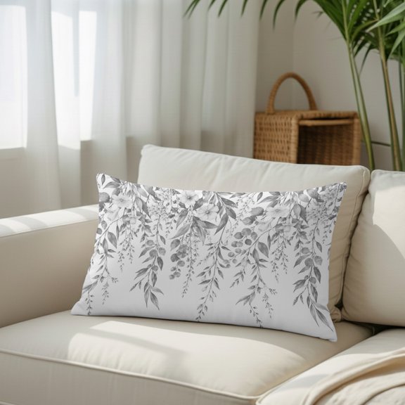 Green Eucalyptus Leaves Fallen Leaf Throw Pillow Covers, Decorative Pillow Covers With Hidden Zipper Soft Brushed Microfiber Fabric, Retro Grey Pillowcases for Couch Bed 16x24in