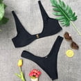 thumbnail image 4 of Minjewel Women's Sexy Solid Color High Waist Bikini Set with Gold Lock Detail, Fashion Swimsuits for Women for Beach, Pool & Summer,Black L, 4 of 8