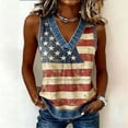 thumbnail image 3 of Summer Tops for Women Gsakboxl Women's Summer Casual V‑Neck Sleeveless Tank Top Denim Trim & Independence Day Flag Print Fashion Vest Shirt Red S, 3 of 6