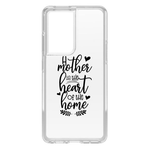 DistinctInk Clear Shockproof Hybrid Case for Galaxy S21 ULTRA 5G (6.8" Screen) - TPU Bumper Acrylic Back Tempered Glass Screen Protector - A Mother is the Heart of the Home