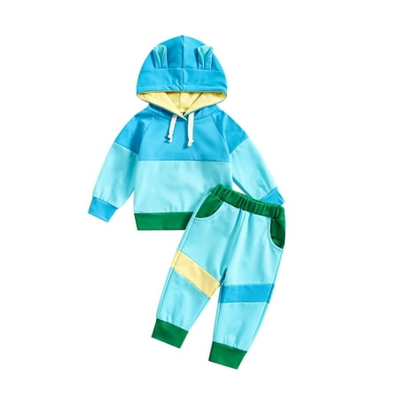 

sdghg Baby Girls Boys Sportswear Outfit Contrast Color Pullover Hoodie Sweatshirt Tops and Casual Sweatpants Set