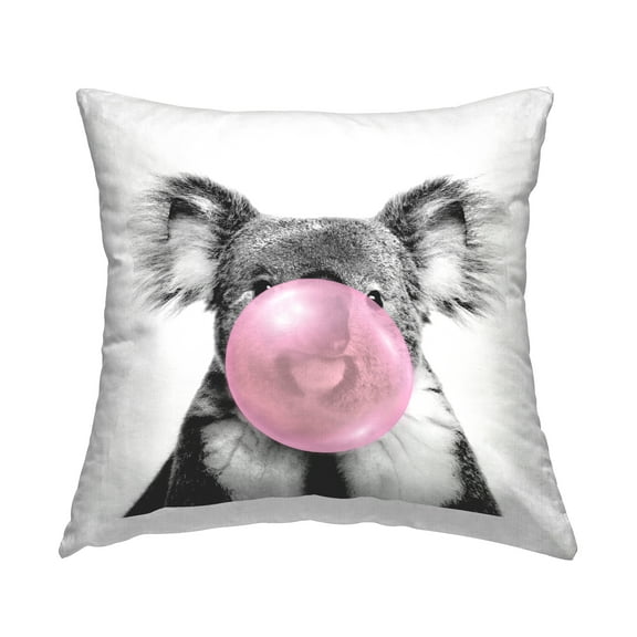 Stupell Industries Koala Blowing Pink Bubblegum Square Decorative Printed Throw Pillow, 18 x 18
