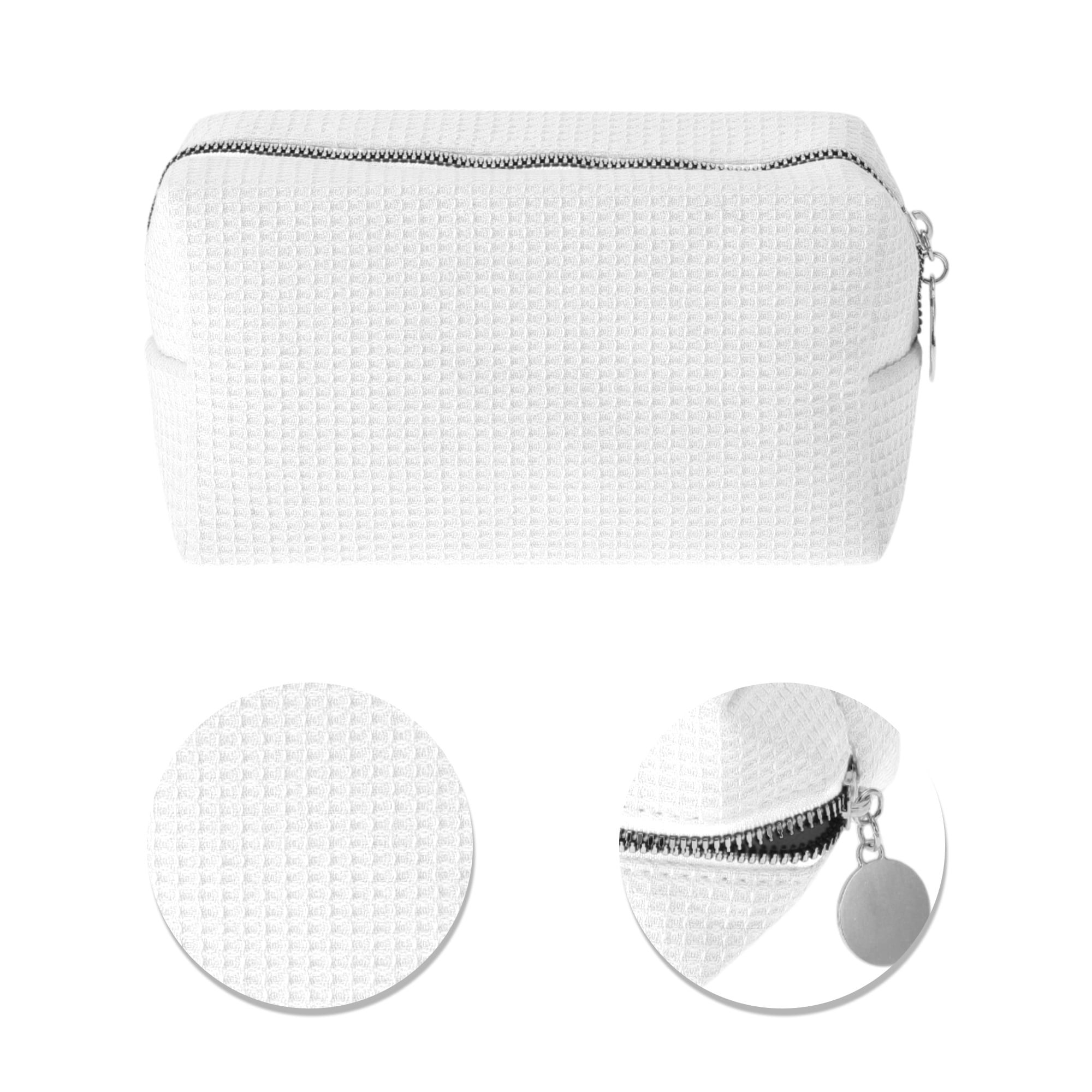 Unique Bargains 1 Pc Waffle Plaid Pattern Makeup Bag for Travel White