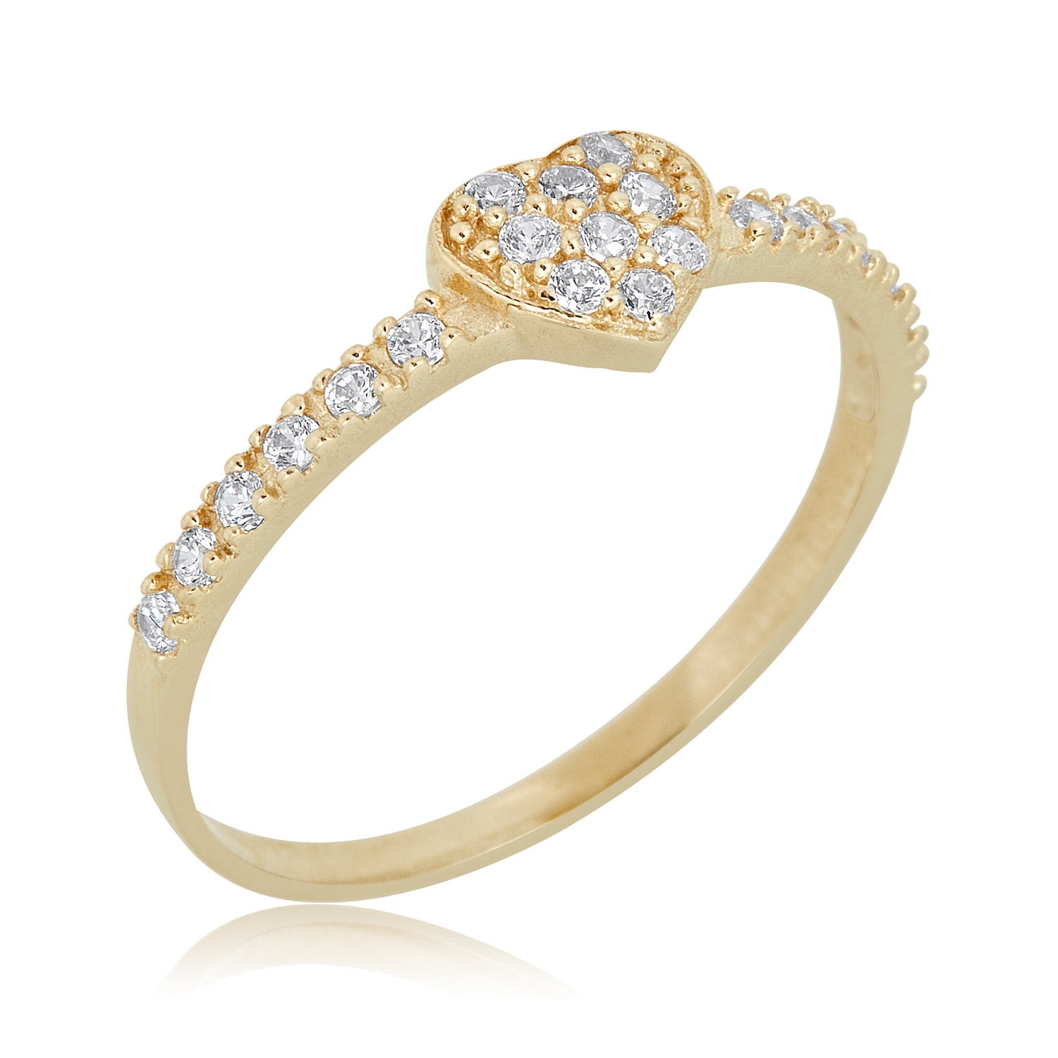 Ladies 10K Yellow Gold Solid Ring Band Embedded with CZ Heart shaped 
