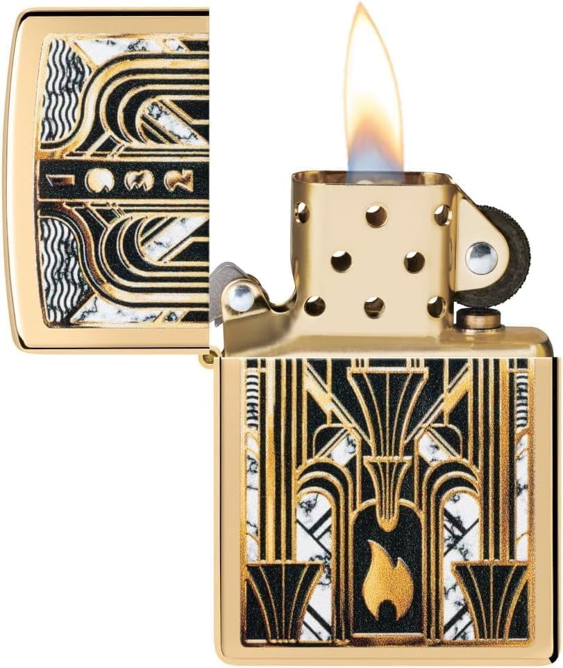Zippo - Customized Message on Art Deco Flame High Polish Brass Pocket 46585