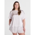 thumbnail image 2 of Joyspun Women’s Short Sleeve Stretch Satin Top and Shorts Pajama Set, 2-Piece, Sizes XS-3X, 2 of 6
