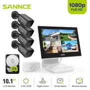 SANNCE 10"1 LCD Monitor 5in1 4CH DVR 4PCS 1080P CCTV IP66 Outdoor Security Camera Kit With 1T Hard Drive