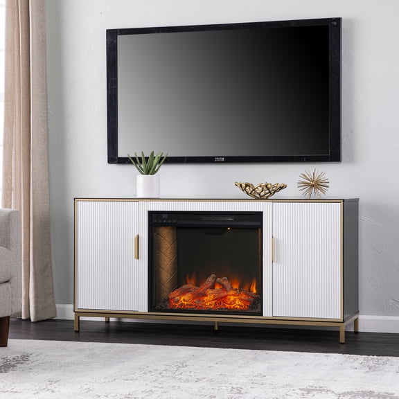 SEI Daltaire Criss Cross Electric Fireplace with Media Storage, Black